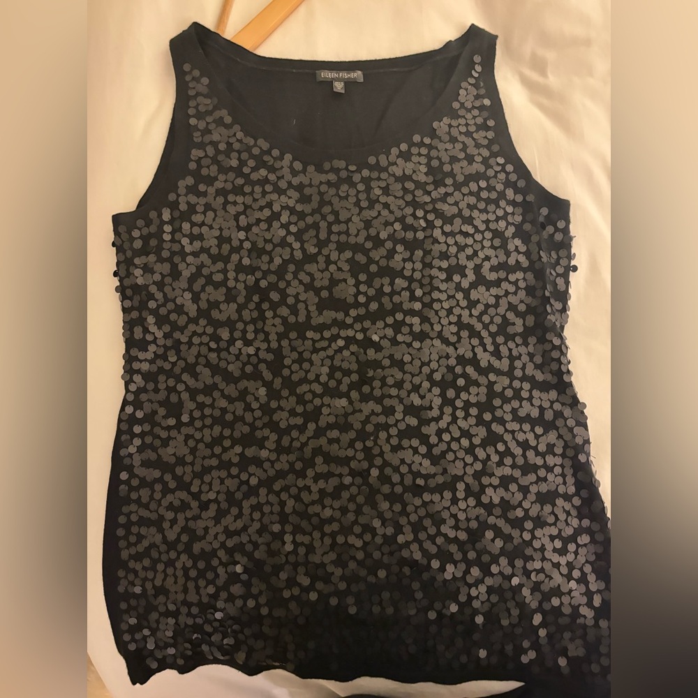 Eileen Fisher Black Sequin Merino Wool Tank Top
